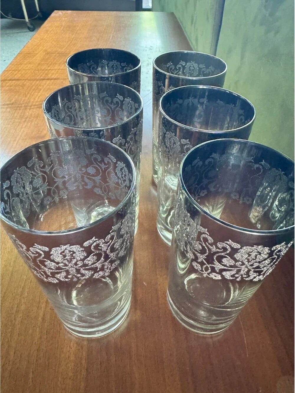 6 Vintage MCM Royal Luster Silver Madeira Highball Glasses - Mint Condition